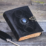 New - Black Triple Moon Leather Journal | 4 Stone Choices