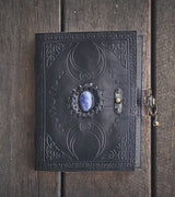 New - Black Triple Moon Leather Journal | 4 Stone Choices