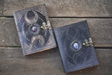 Black Triple Moon Leather Journal | 4 Stone Choices