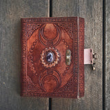 Brown Triple Moon Leather Journal | 5 Stone Choices