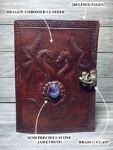 GrassLanders Leather Journal Double Dragon Leather Journal | 5 Stone Choices