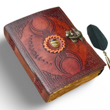 Brown Triple Moon Leather Journal | 5 Stone Choices
