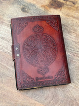 Brown Triple Moon Leather Journal | 5 Stone Choices