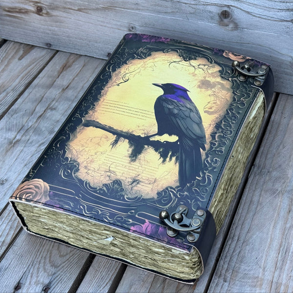 12"x8" Wiccan Crow Leather Journal | 360 Vintage Pages (New)