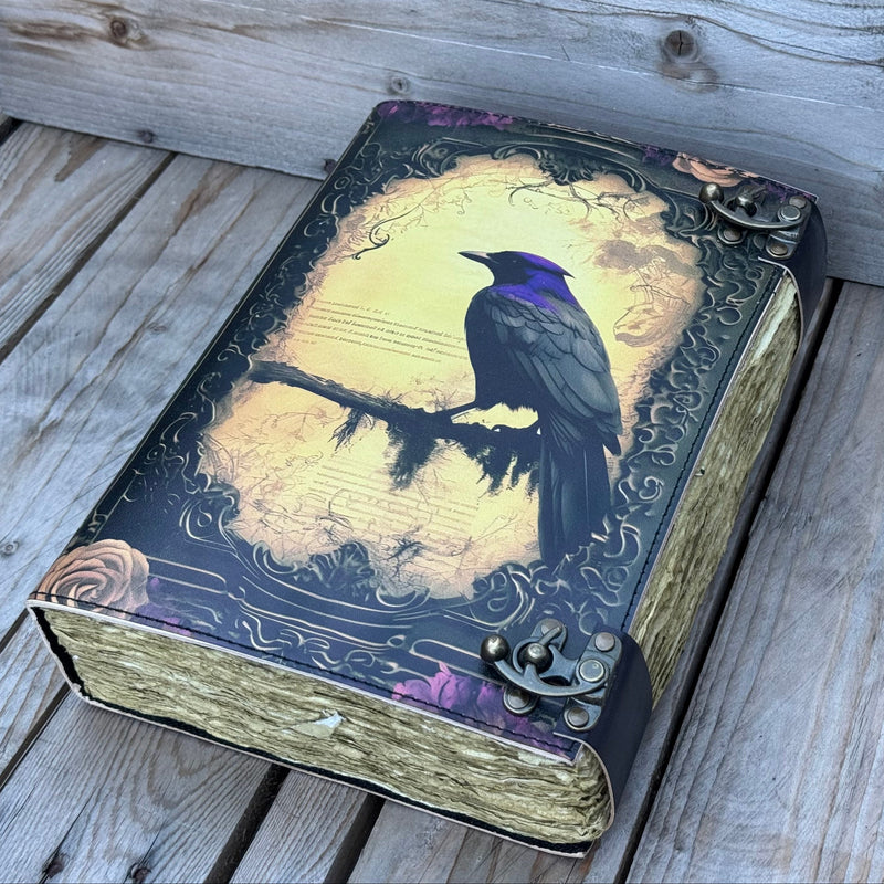 12"x8" Wiccan Crow Leather Journal | 360 Vintage Pages (New)