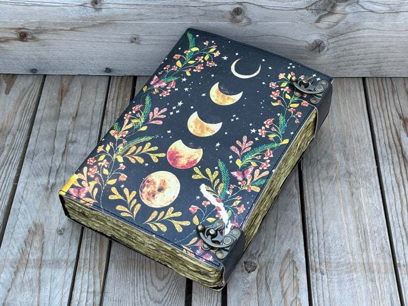 12"x8" Moon Phase -Leather Journal | 360 Vintage Pages (New)