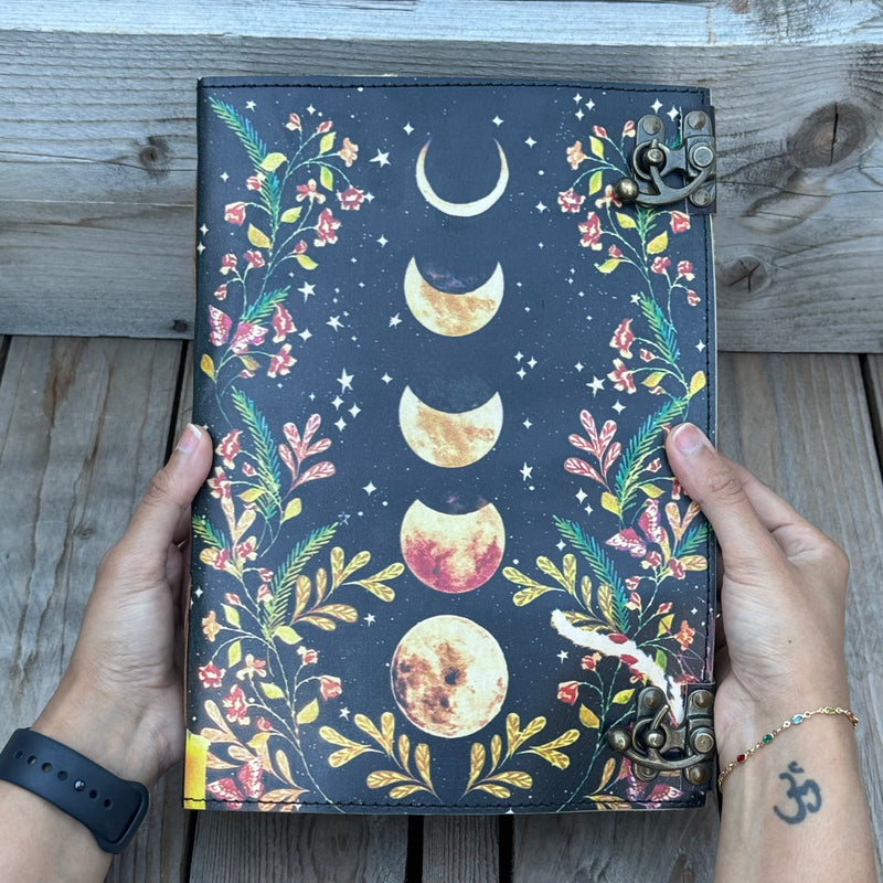 12"x8" Moon Phase -Leather Journal | 360 Vintage Pages (New)