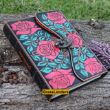 Rose and Leaves A5 Leather Journal | 4 Stone Options