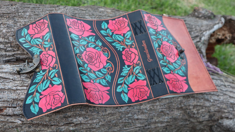 Rose and Leaves A5 Leather Journal | 4 Stone Options