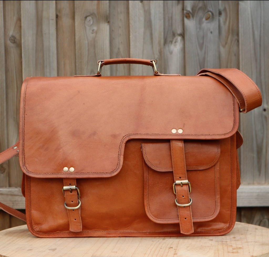 Premium Leather Satchel Briefcase New GrassLander