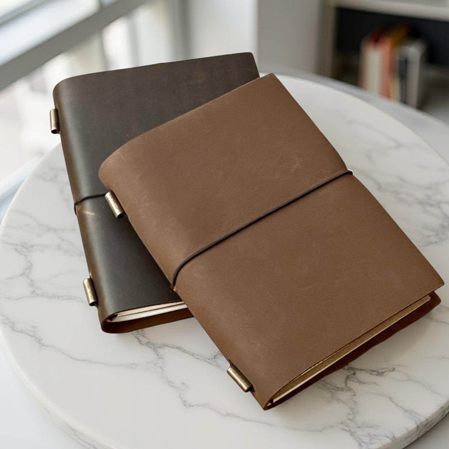 Rustic Refillable A5 Refillable Leather Journal | 2 Colors- Rustic Tan/ Dark Brown ...