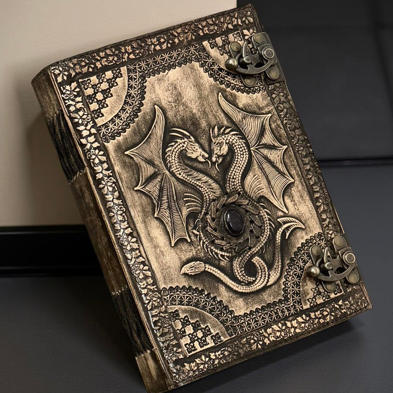 Antique 10" Large Double Dragon Leather Journal | 300 Pages