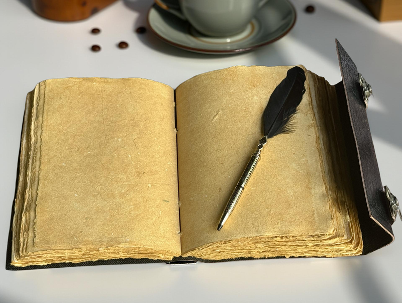 Black 10"x7" Fat Pentagram Leather Journal | 280 Vintage Pages (New)