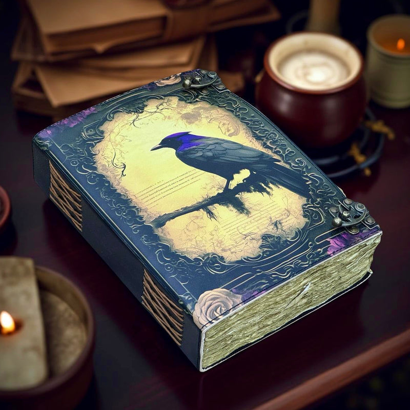 12"x8" Wiccan Crow Leather Journal | 360 Vintage Pages (New)