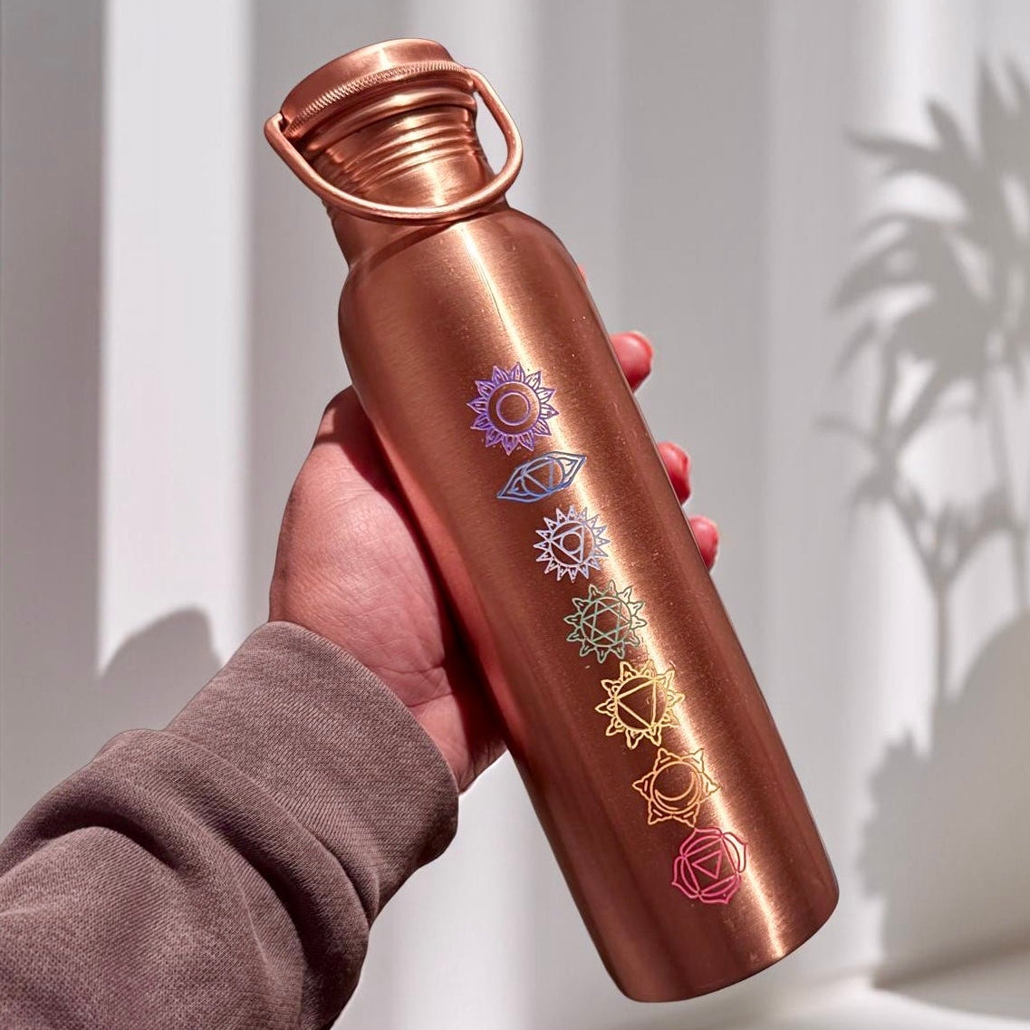 1 ltr Pure 7 Chakras Copper Water Bottle- with Handle – GrassLander