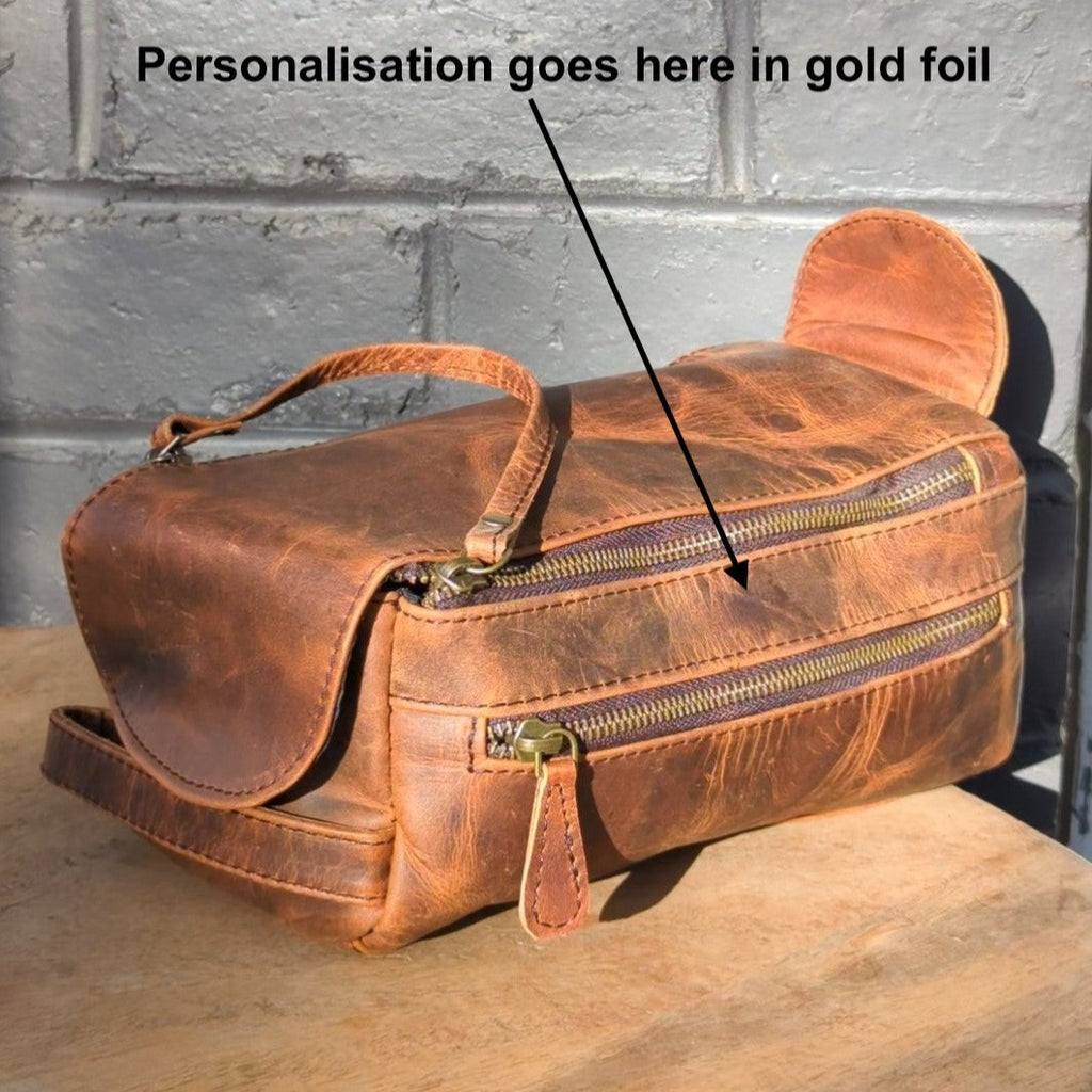 New Toiletery Bag | Full Grain Leather | Water Resistant Lining 