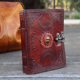 Brown Triple Moon Leather Journal | 5 Stone Choices