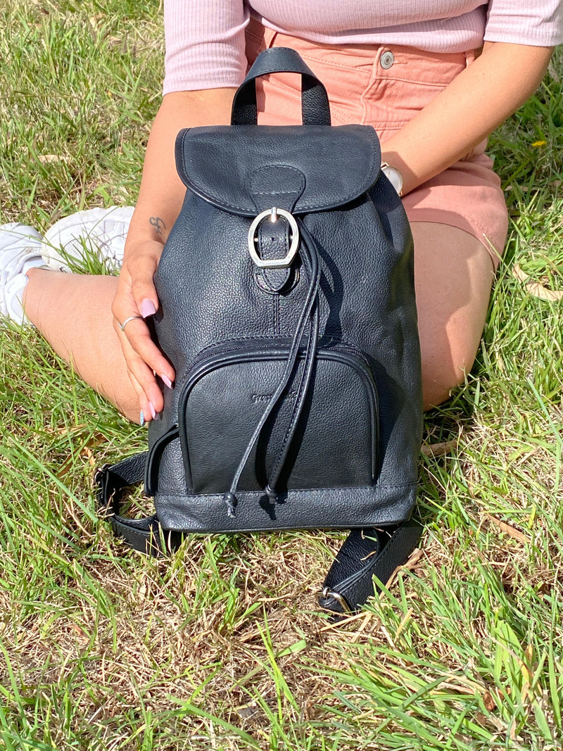 GrassLanders Leather Backpack Women's Black Leather Backpack  | Adjustable Straps