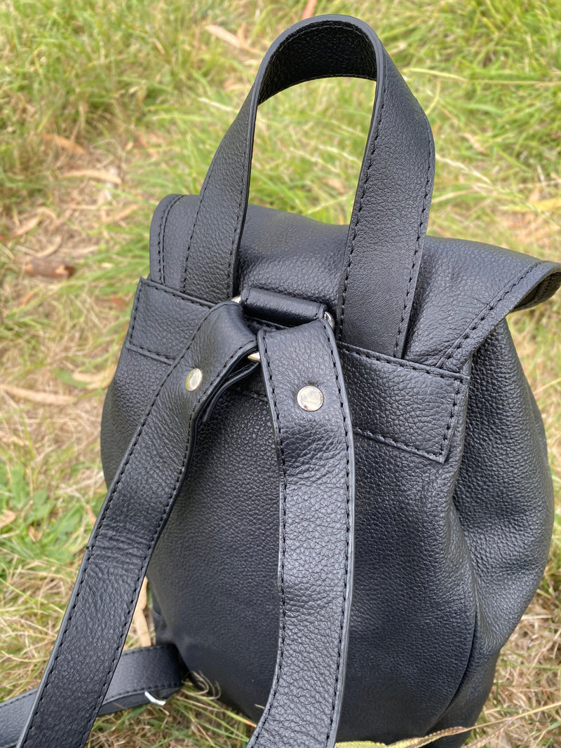 GrassLanders Leather Backpack Women's Black Leather Backpack  | Adjustable Straps