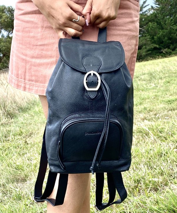 GrassLanders Leather Backpack Women's Black Leather Backpack  | Adjustable Straps